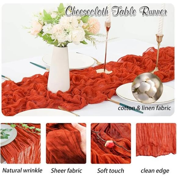 Burnt Orange Cheesecloth Table Runner 6 Pack 35" Boho Gauze 120 inches - Picture 3 of 7